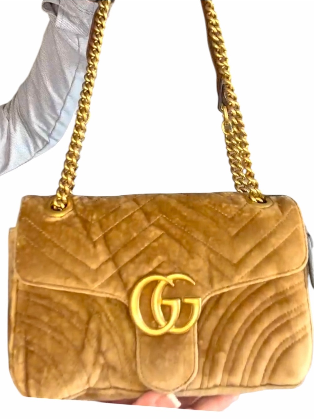 Gucci Brown Velvet Double G Shoulder Bag with Gold Hardware